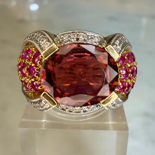 14K 3.07 CT Tourmaline, Ruby, and Diamond Estate Cocktail Ring