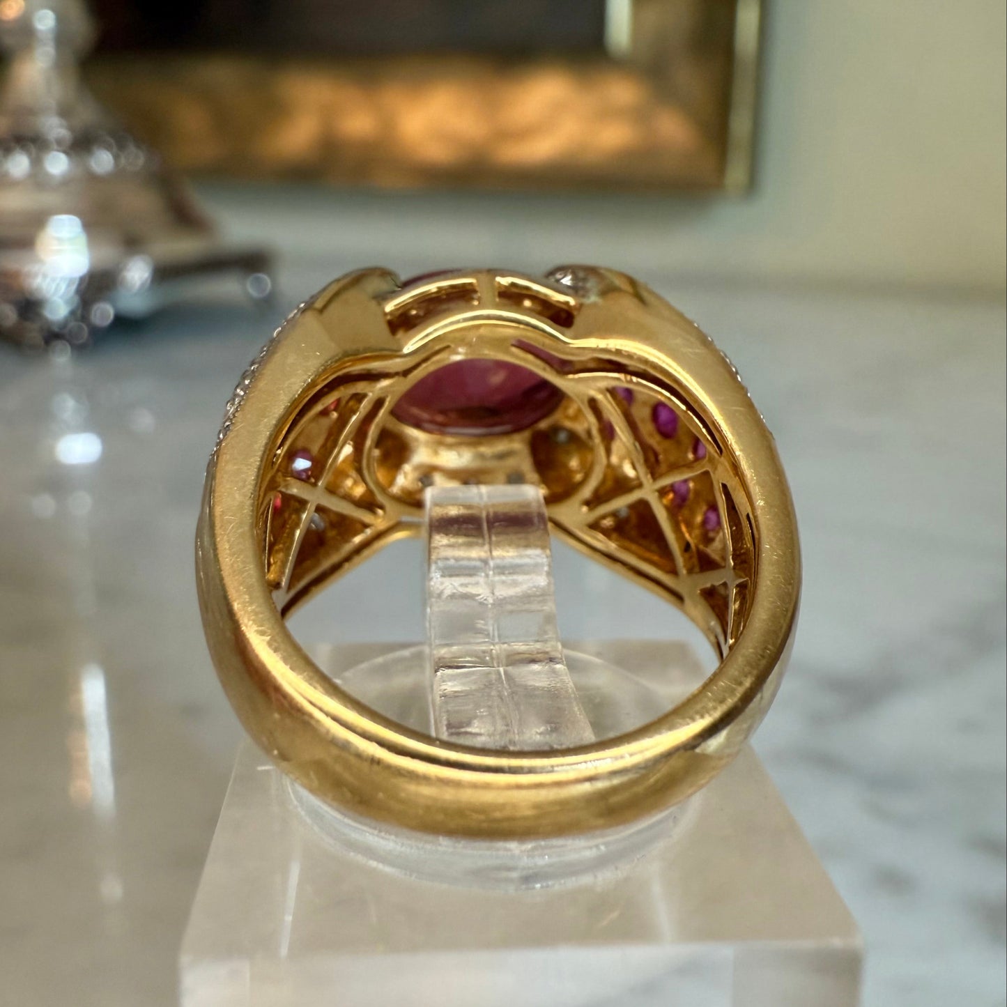 14K 3.07 CT Tourmaline, Ruby, and Diamond Estate Cocktail Ring
