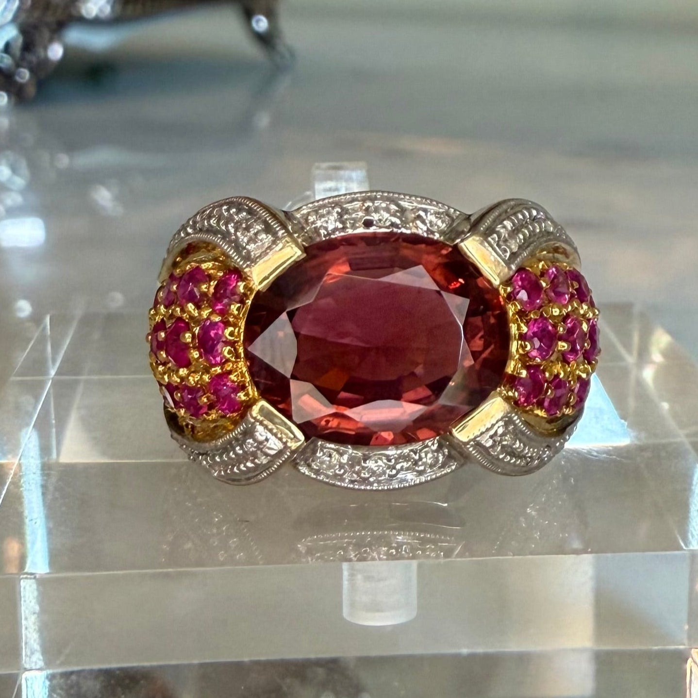 14K 3.07 CT Tourmaline, Ruby, and Diamond Estate Cocktail Ring