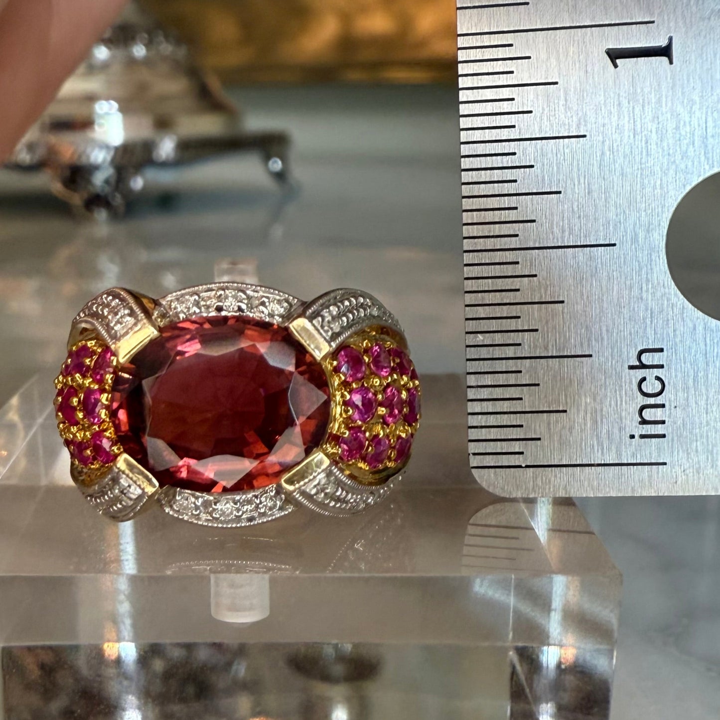 14K 3.07 CT Tourmaline, Ruby, and Diamond Estate Cocktail Ring