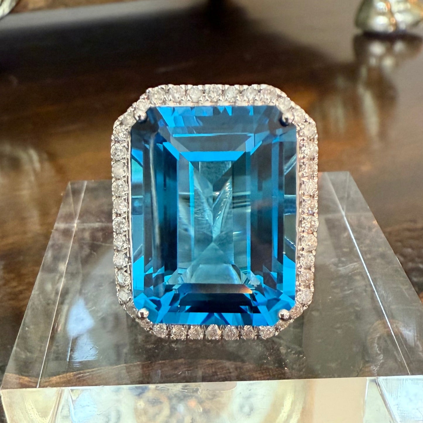 14K London Blue Topaz Diamond Ring: 23.90 CT Estate Cocktail or Engagement Ring