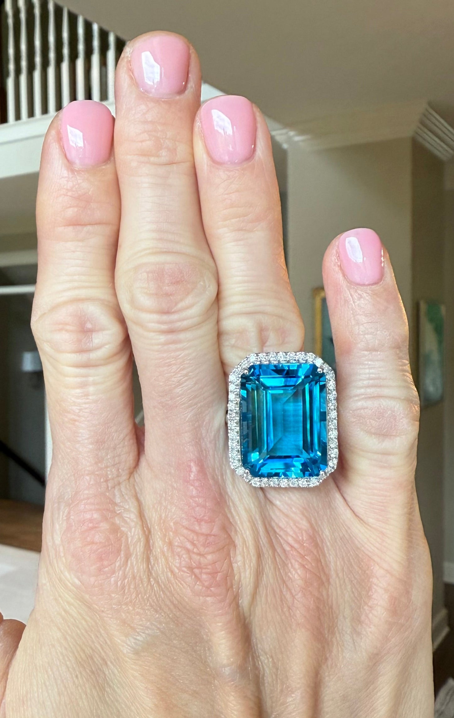 14K London Blue Topaz Diamond Ring: 23.90 CT Estate Cocktail or Engagement Ring