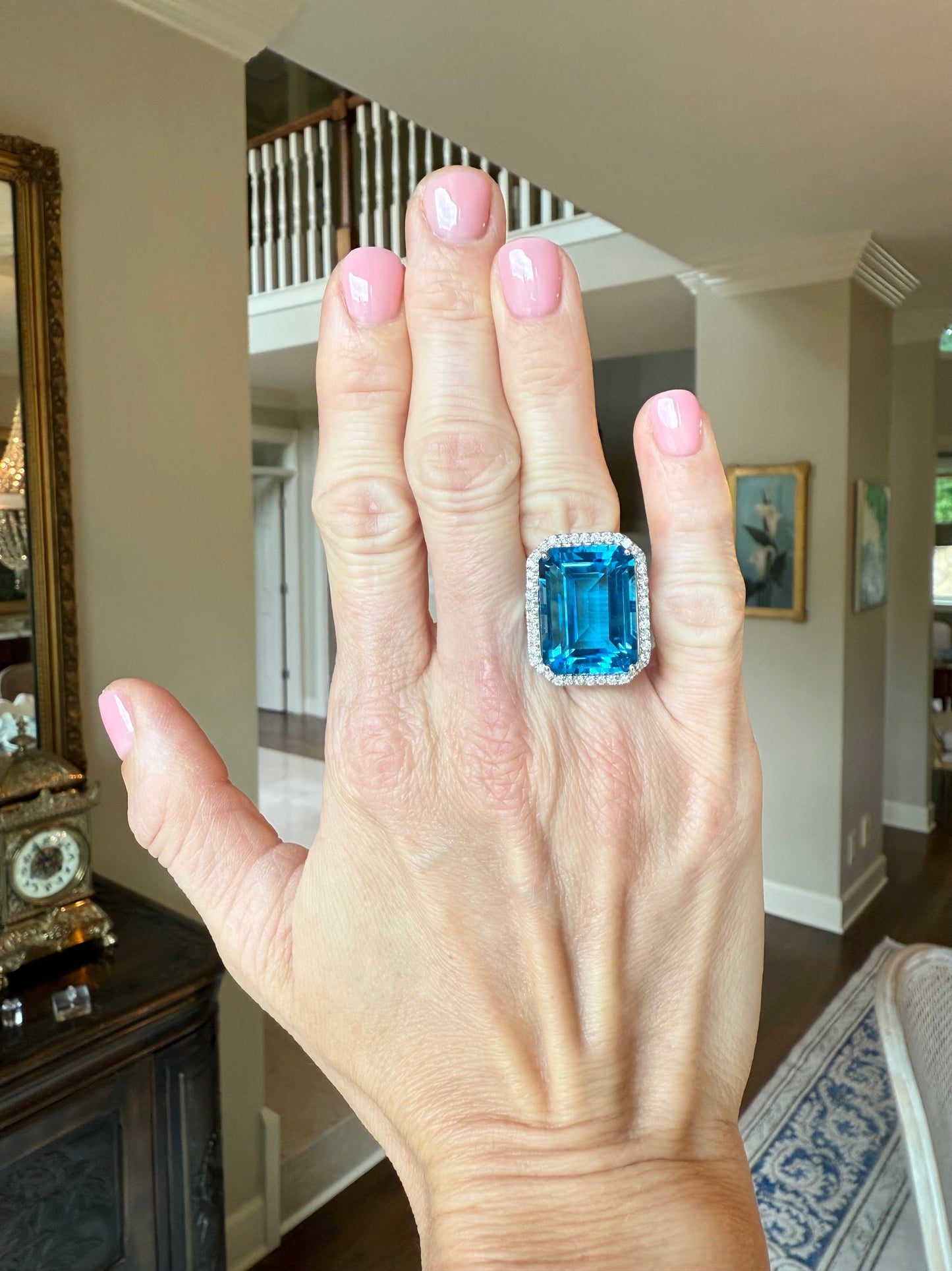 14K London Blue Topaz Diamond Ring: 23.90 CT Estate Cocktail or Engagement Ring