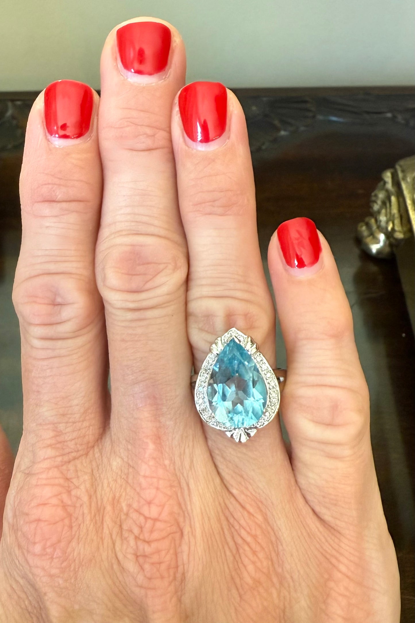 14K Blue Topaz and Diamond Ring