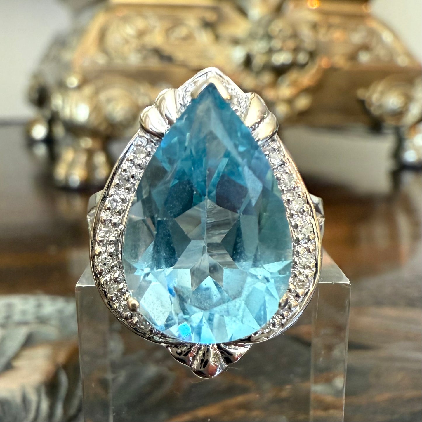 14K Blue Topaz and Diamond Ring