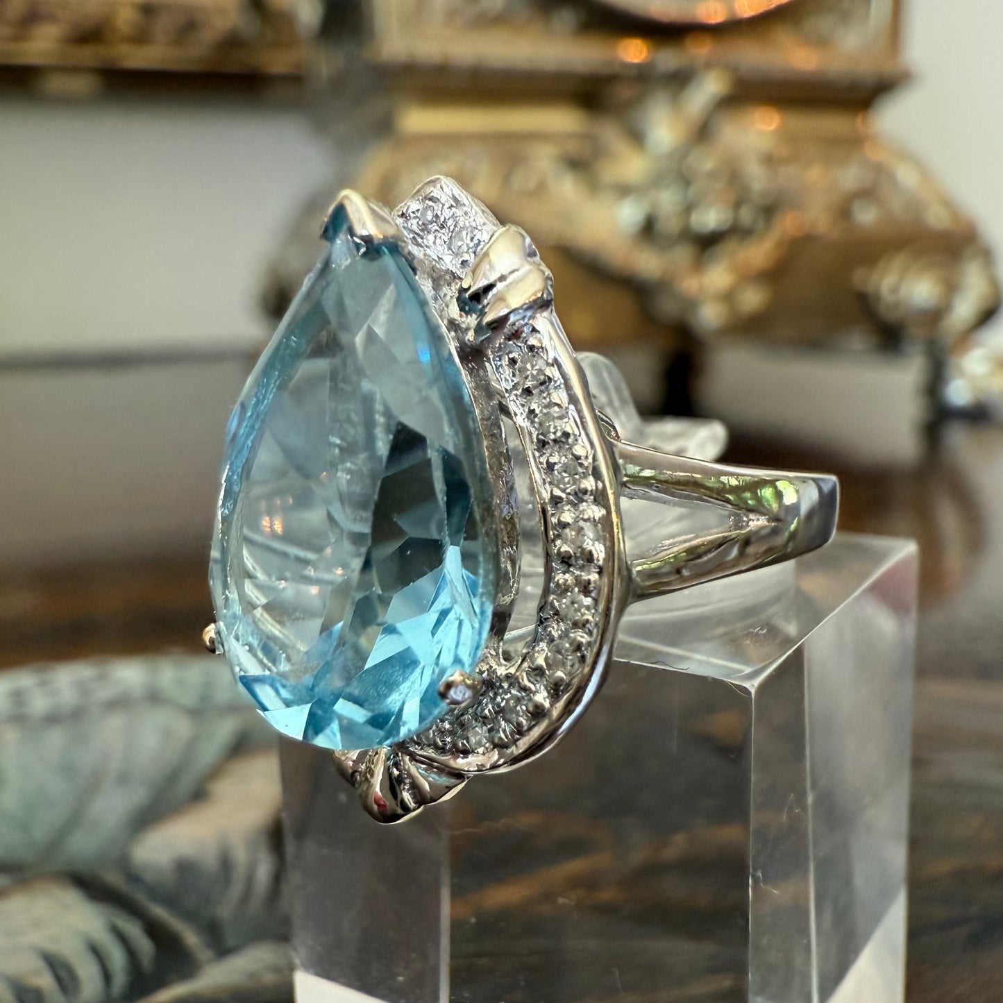 14K Blue Topaz and Diamond Ring