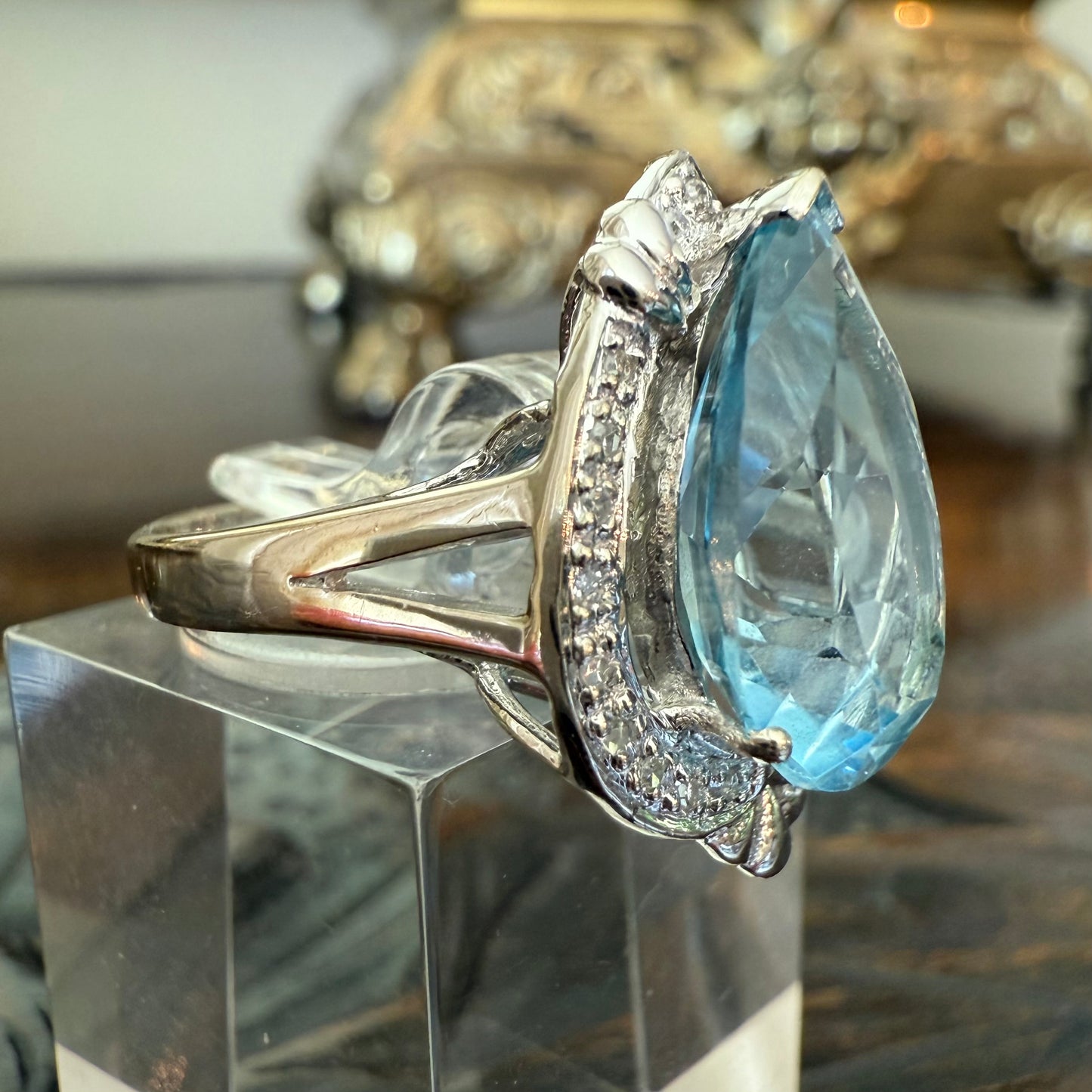 14K Blue Topaz and Diamond Ring