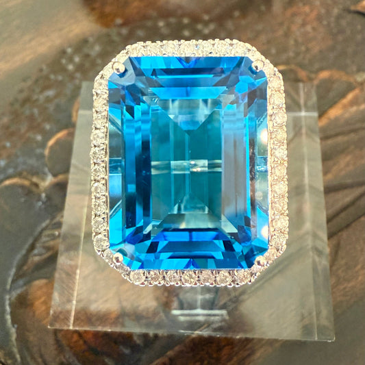 14K London Blue Topaz Diamond Ring: 23.90 CT Estate Cocktail or Engagement Ring