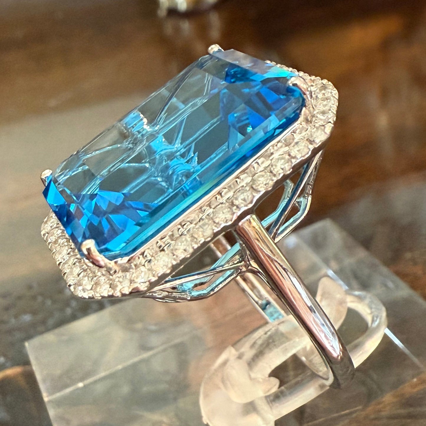 14K London Blue Topaz Diamond Ring: 23.90 CT Estate Cocktail or Engagement Ring