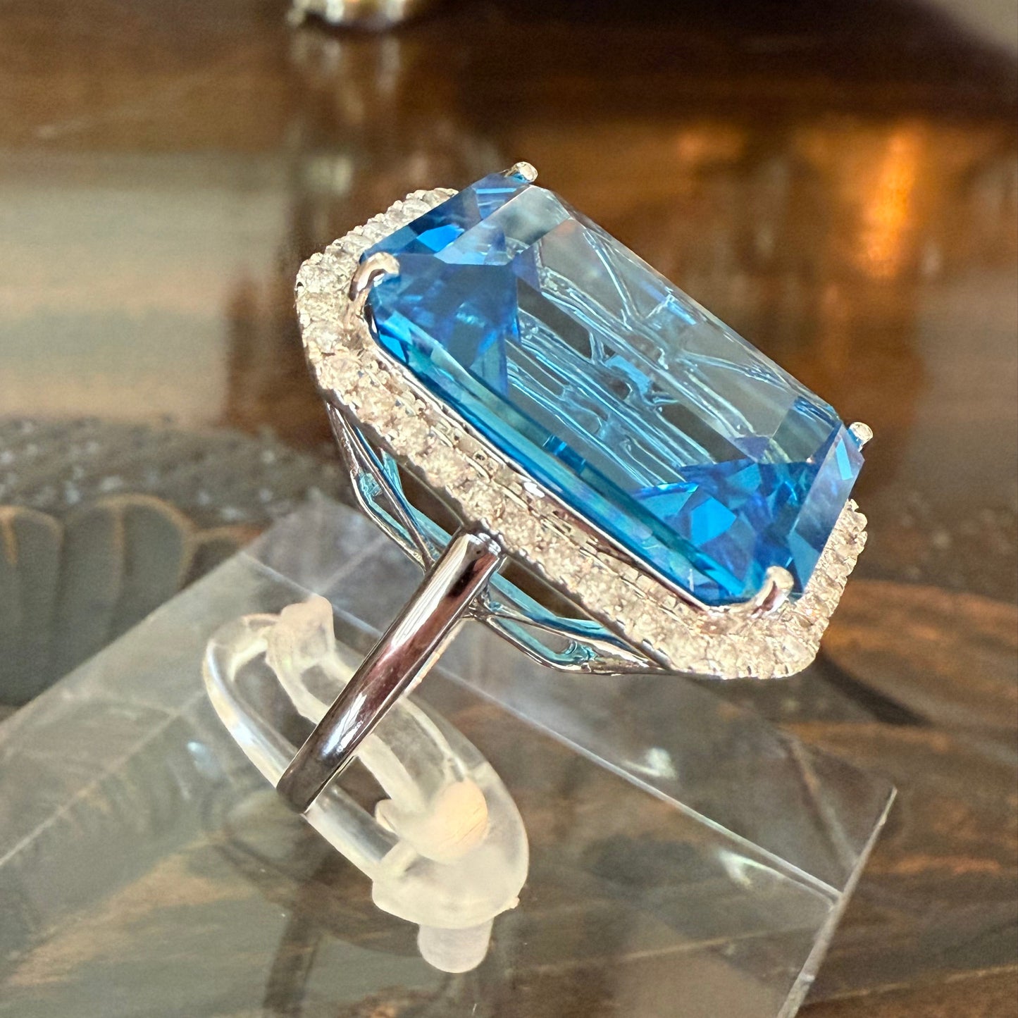 14K London Blue Topaz Diamond Ring: 23.90 CT Estate Cocktail or Engagement Ring