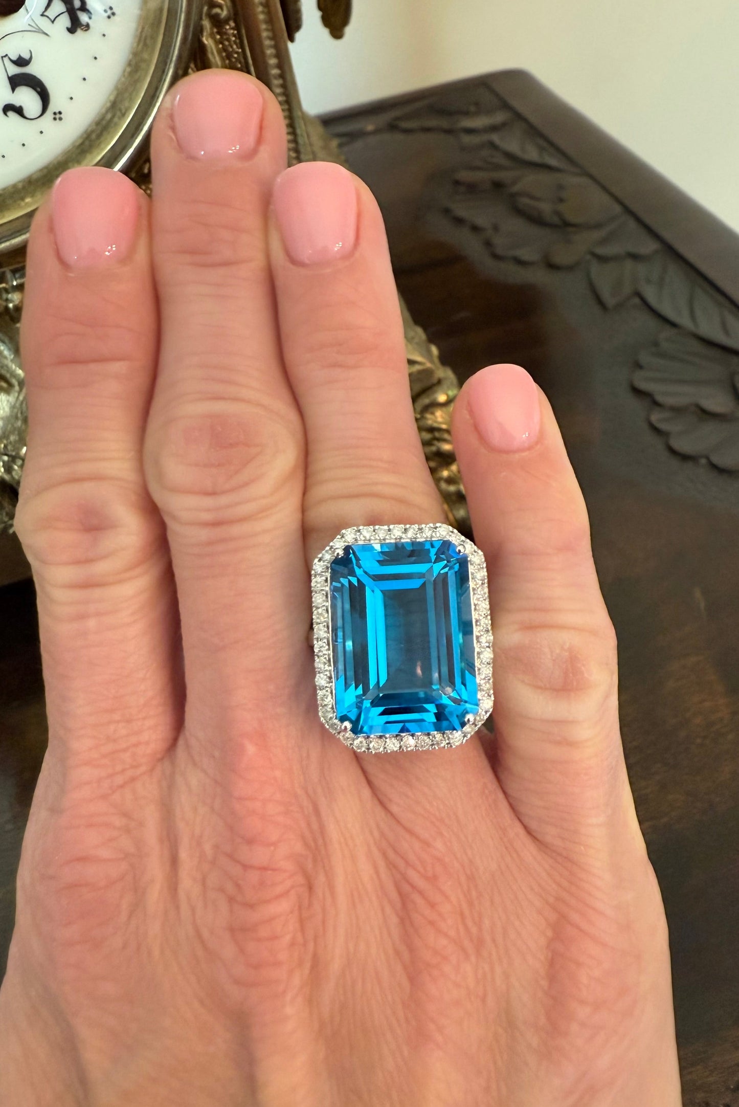 14K London Blue Topaz Diamond Ring: 23.90 CT Estate Cocktail or Engagement Ring