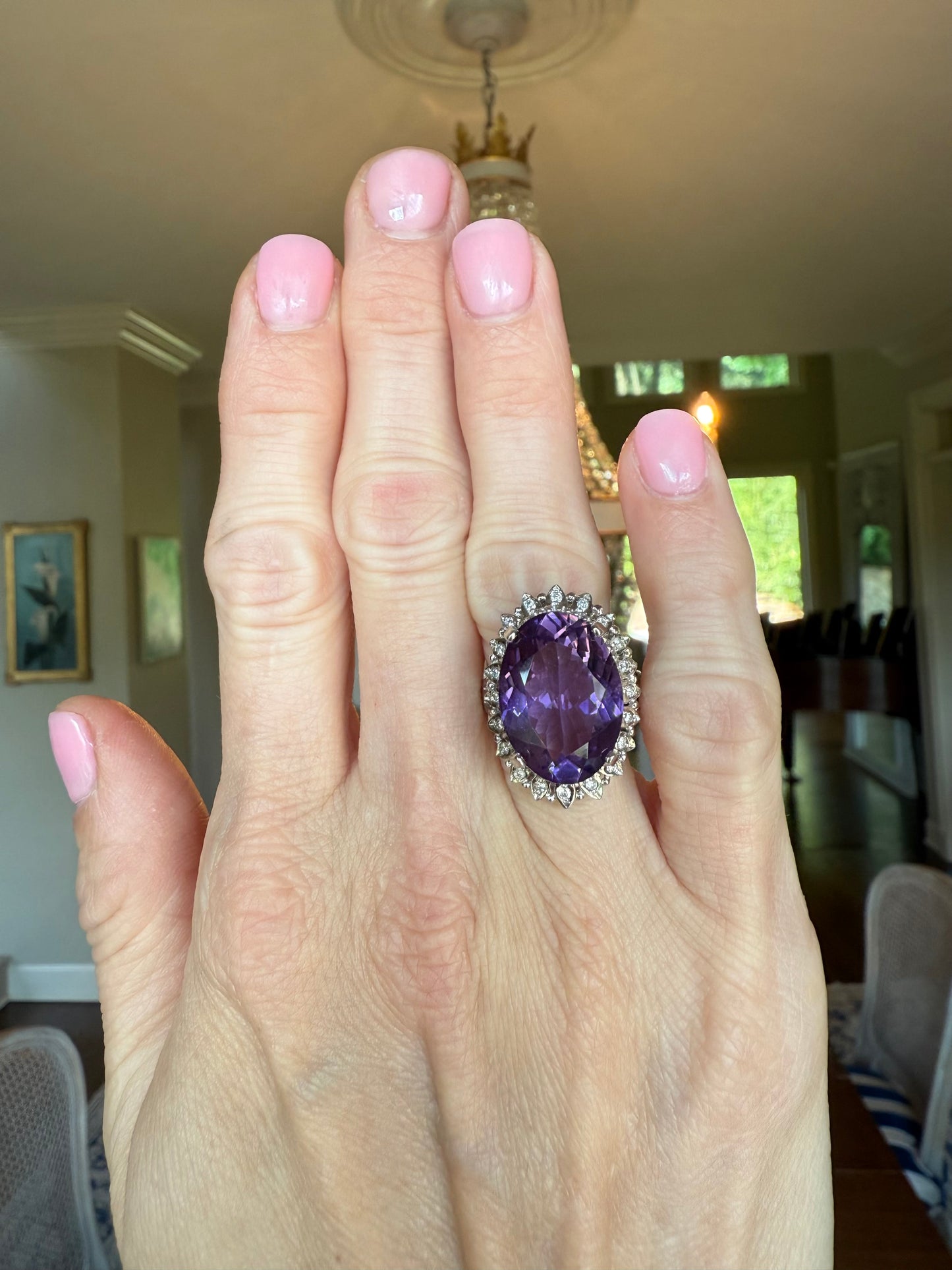 14K 9.28 CT Amethyst and Diamond Cocktail or Engagement Ring