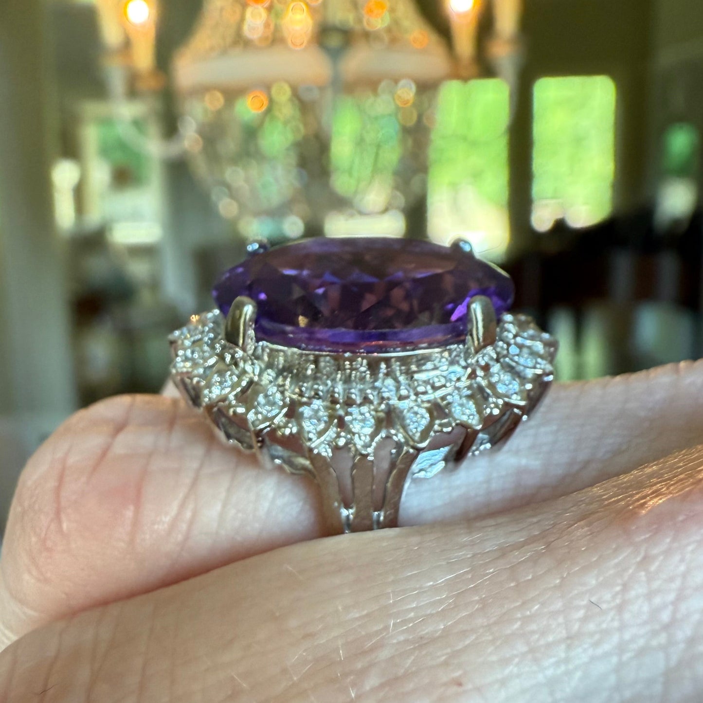 14K 9.28 CT Amethyst and Diamond Cocktail or Engagement Ring