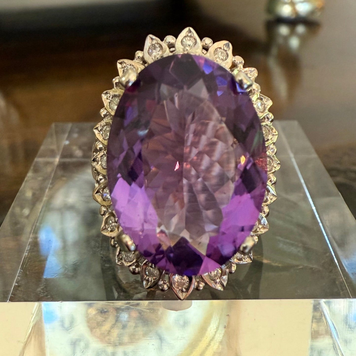 14K 9.28 CT Amethyst and Diamond Cocktail or Engagement Ring