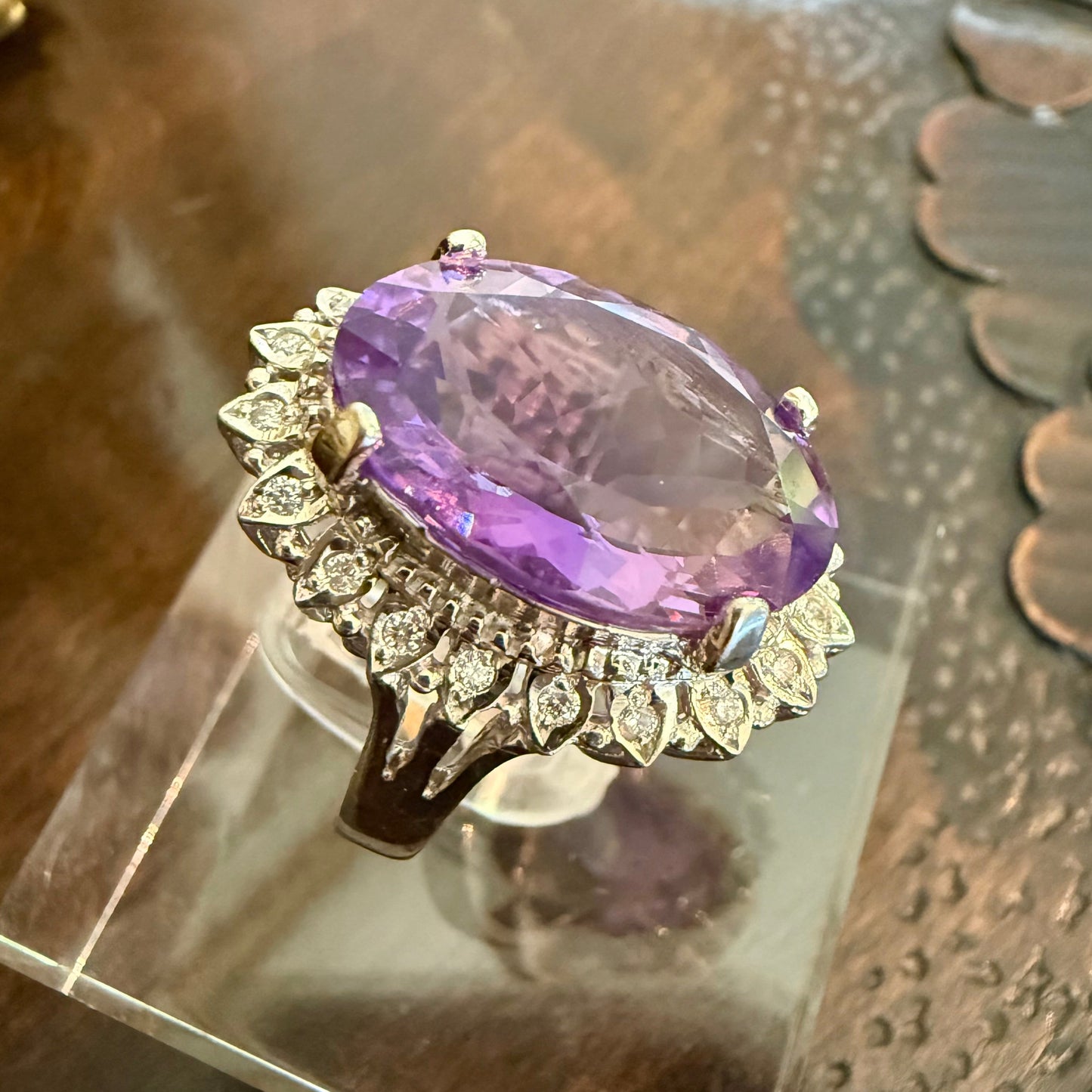 14K 9.28 CT Amethyst and Diamond Cocktail or Engagement Ring