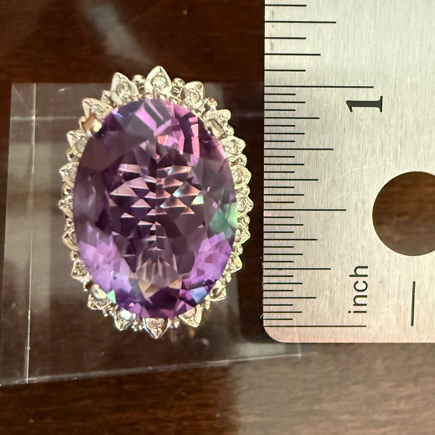 14K 9.28 CT Amethyst and Diamond Cocktail or Engagement Ring