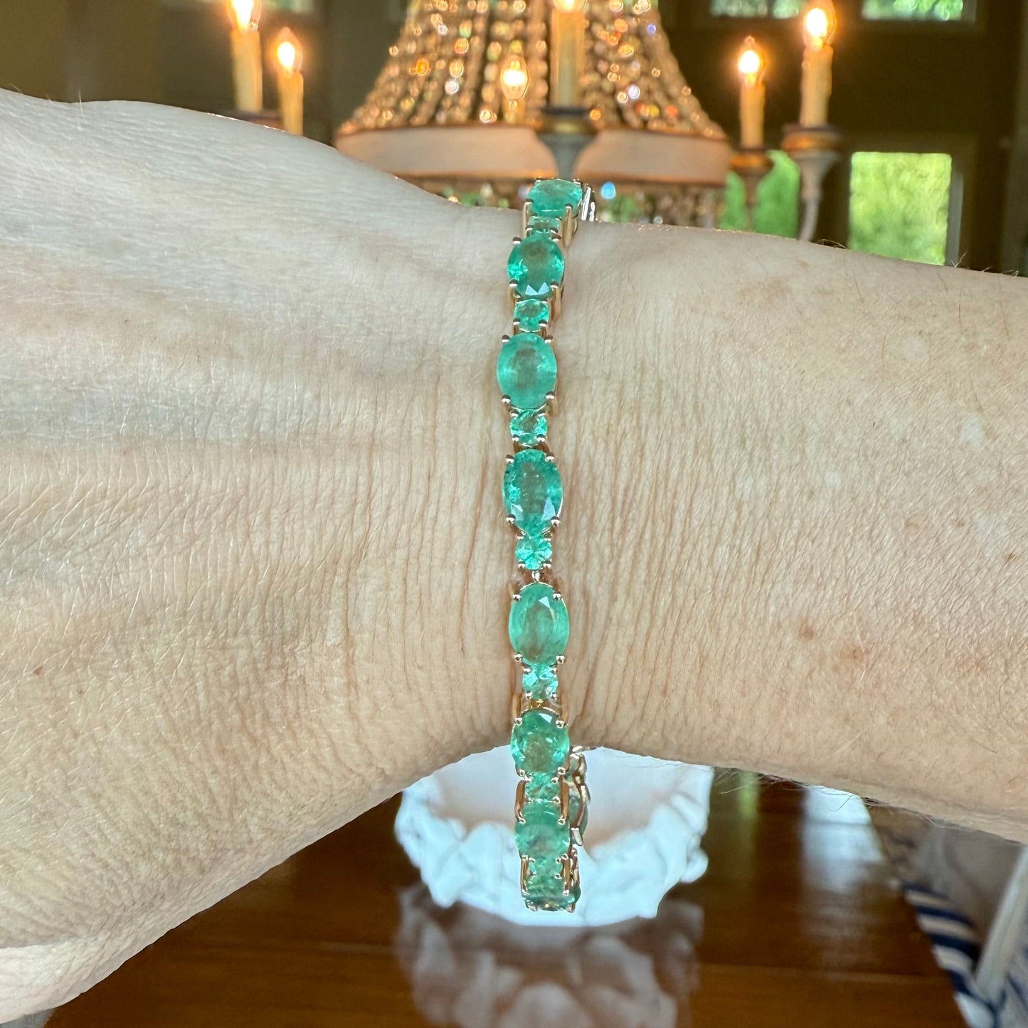 14K Gold 16.25 CTW Emerald Tennis Bracelet