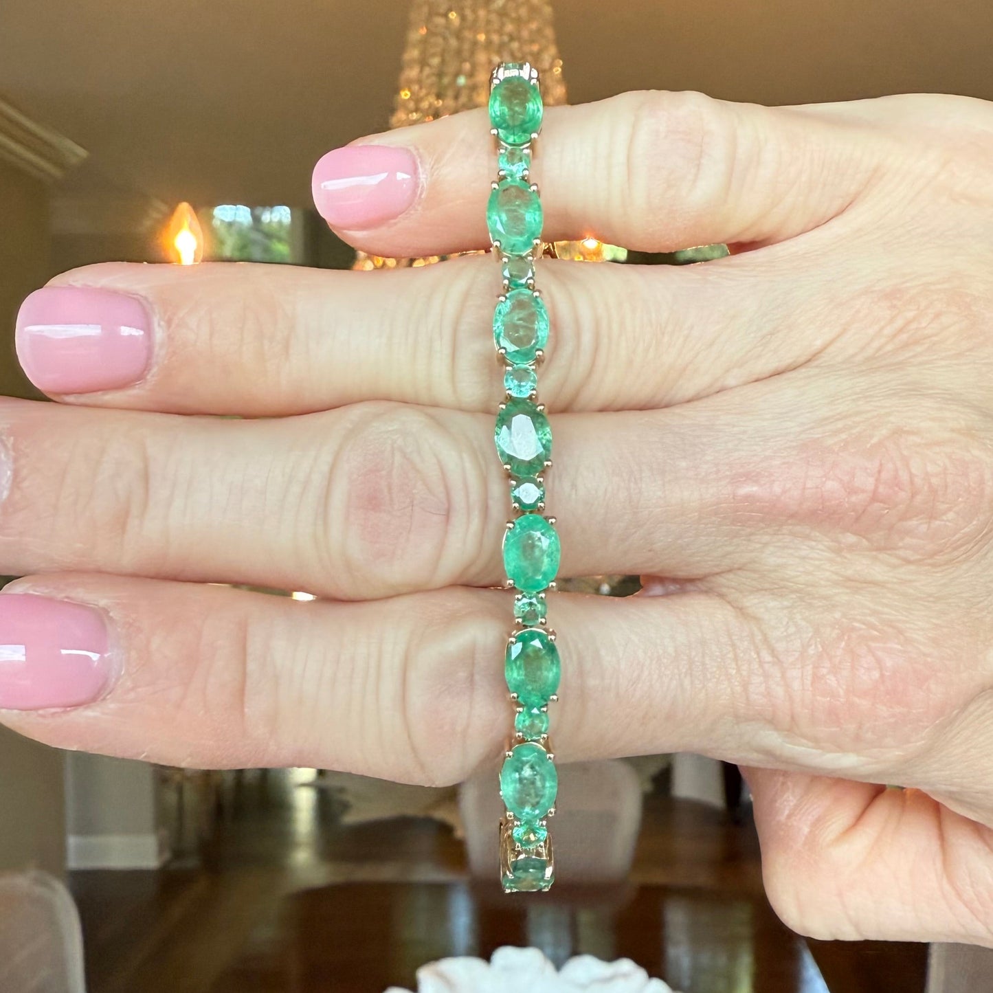 14K Gold 16.25 CTW Emerald Tennis Bracelet