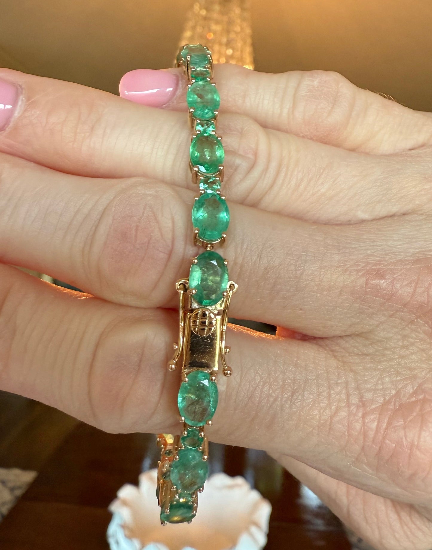 14K Gold 16.25 CTW Emerald Tennis Bracelet