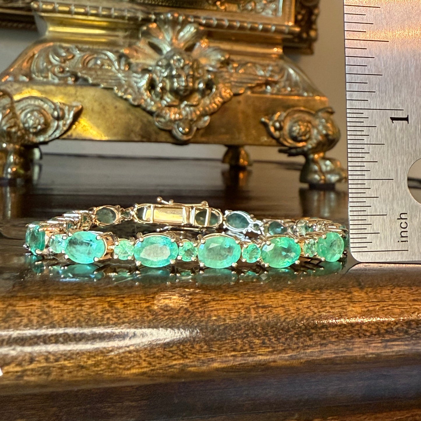 14K Gold 16.25 CTW Emerald Tennis Bracelet
