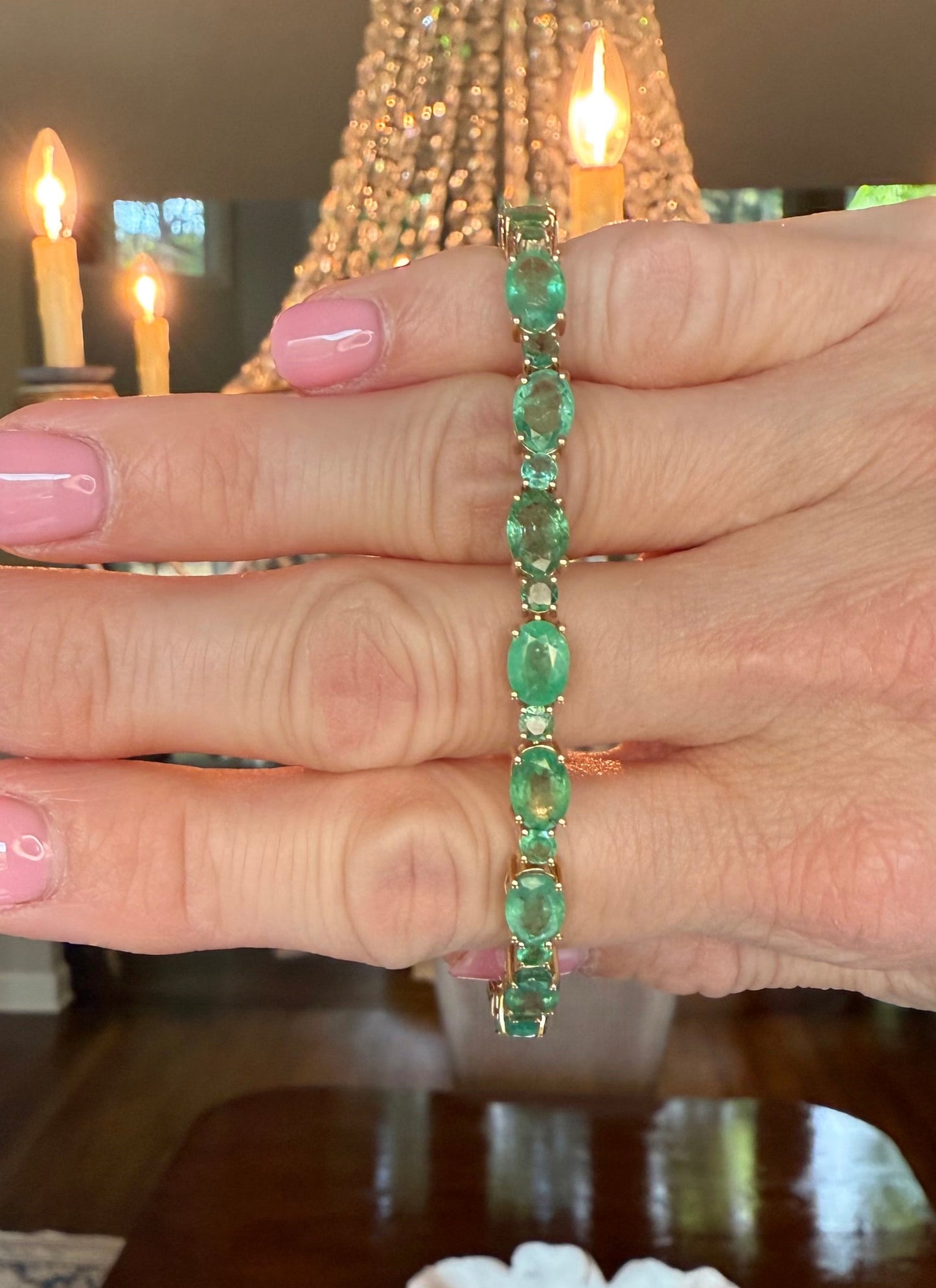 14K Gold 16.25 CTW Emerald Tennis Bracelet