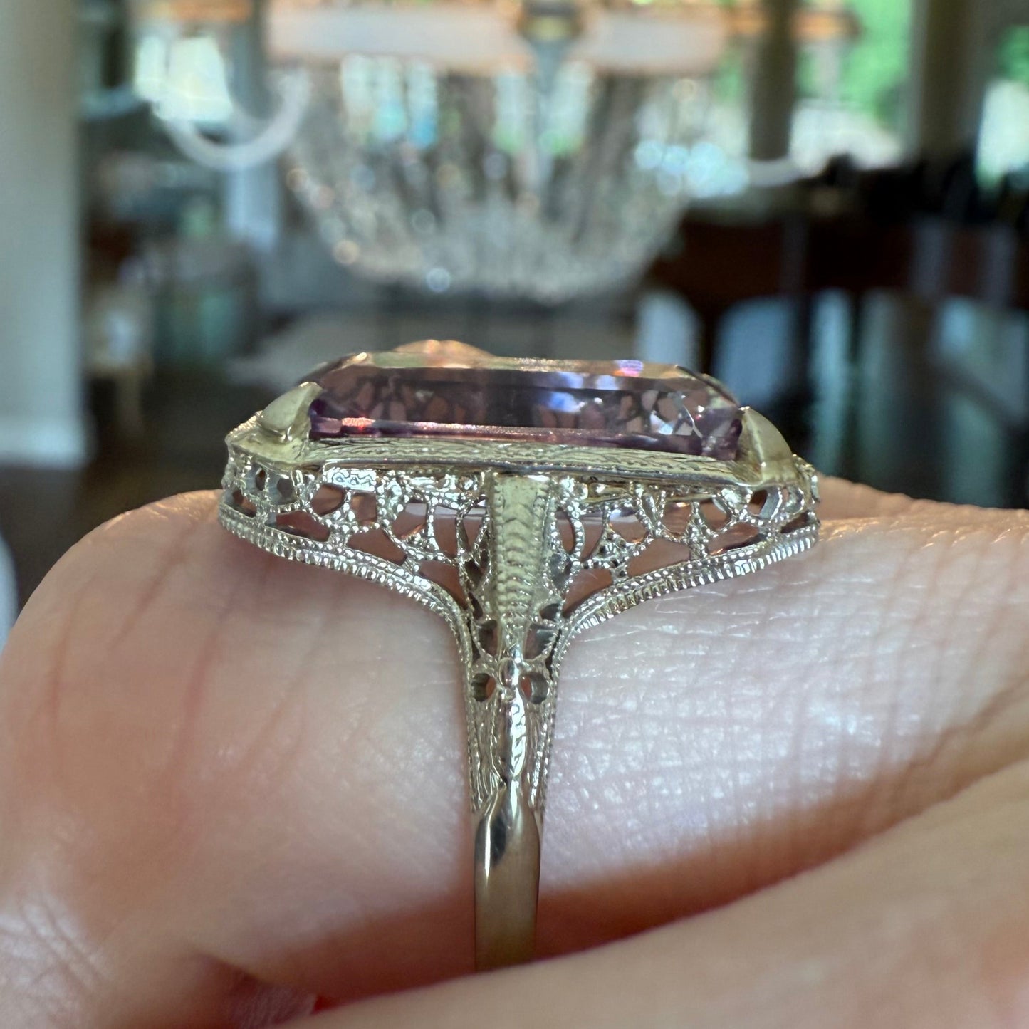 14K Gold Amethyst Filigree Antique Cocktail Ring