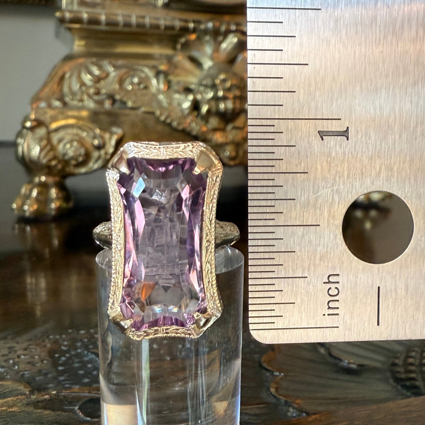 14K Gold Amethyst Filigree Antique Cocktail Ring