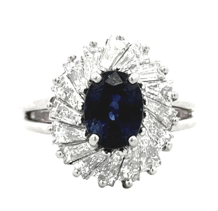 Platinum Sapphire and Diamond Halo Ring