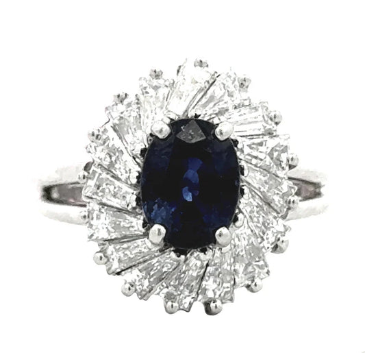 Platinum Sapphire and Diamond Halo Ring