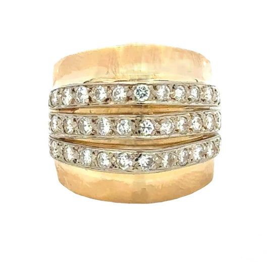Estate 14K Yellow Gold 3-Row Diamond Band