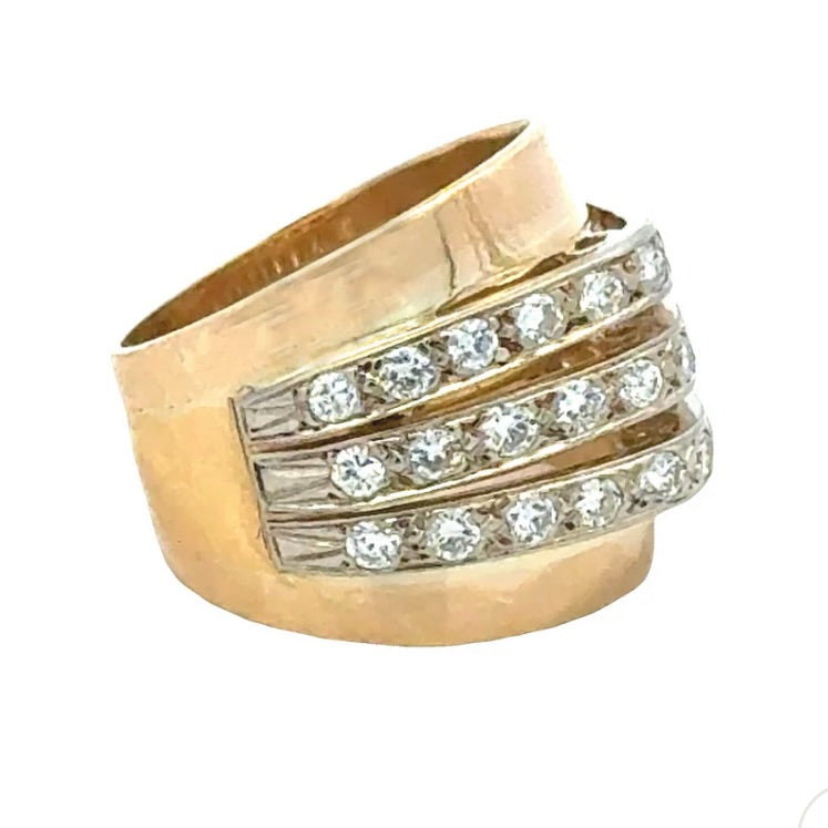 Estate 14K Yellow Gold 3-Row Diamond Band