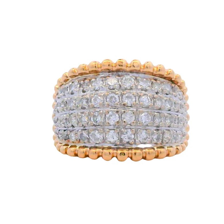 14K Yellow/White Gold Estate Diamond Cluster Band with Beaded Border