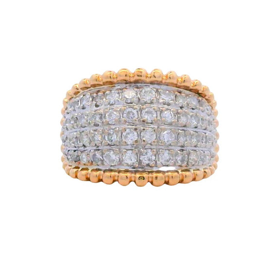 14K Yellow/White Gold Estate Diamond Cluster Band with Beaded Border