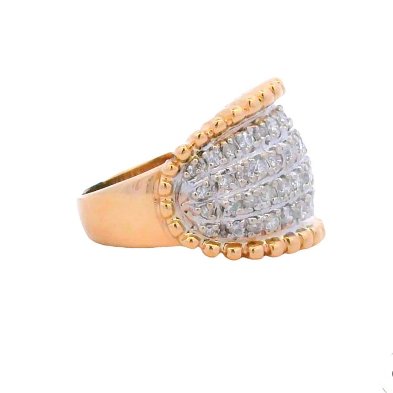 14K Yellow/White Gold Estate Diamond Cluster Band with Beaded Border