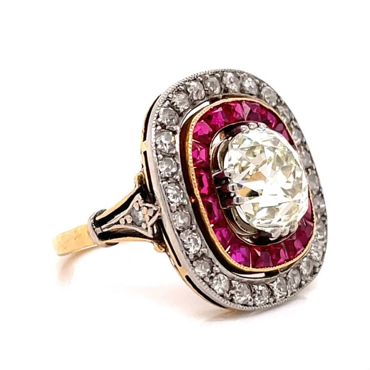 Antique Diamond and Ruby Ring-Platinum and 18k Gold