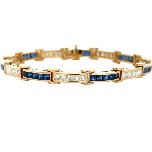 18K Antique 3.50 CT Diamond and 2.80 CT Sapphire Bracelet