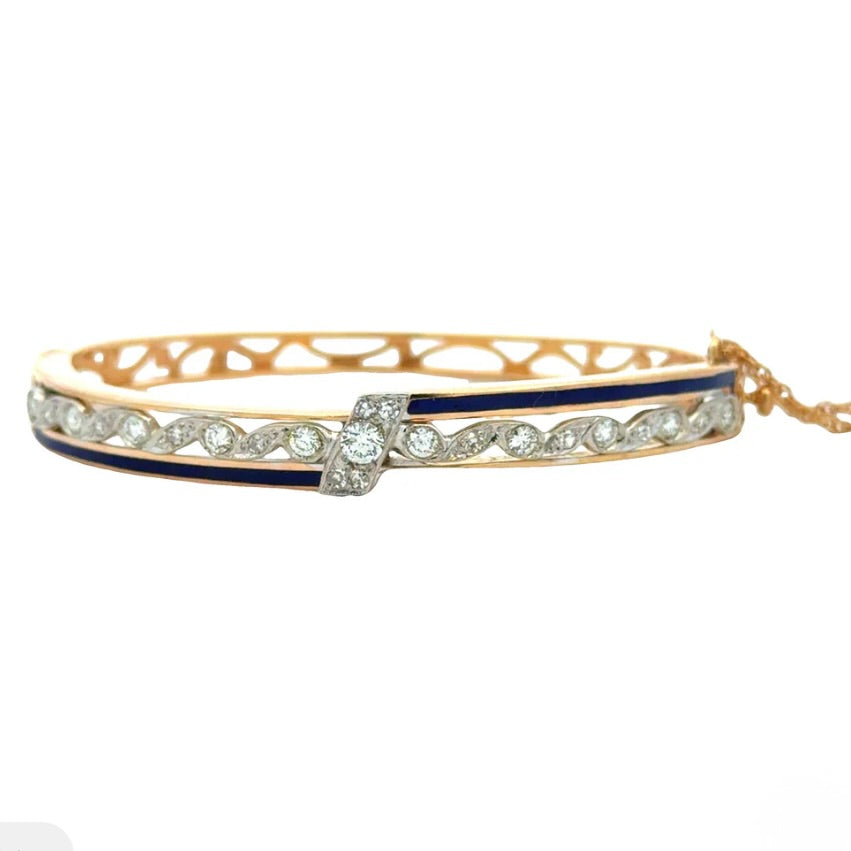 Antique Diamond & Blue Enamel Bracelet