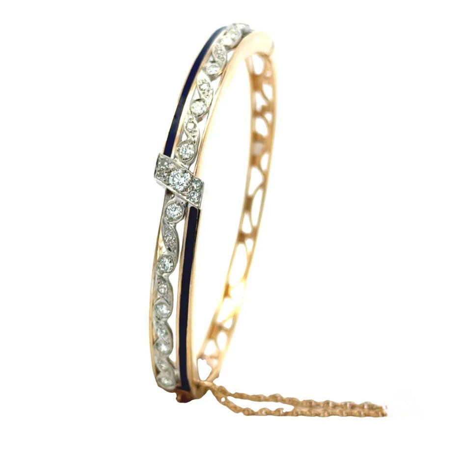 Antique Diamond & Blue Enamel Bracelet