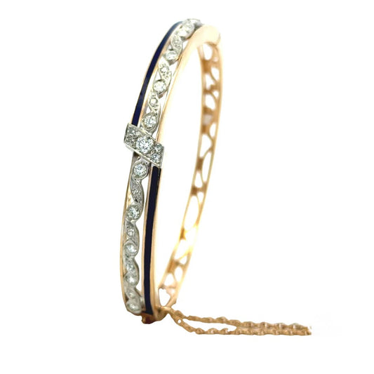 Antique Diamond & Blue Enamel Bracelet