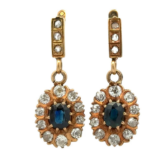 1.50 CT Diamond and 1.75 CT Sapphires Antique Halo Earrings