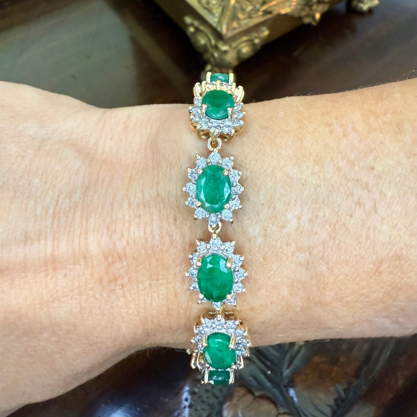 14K 13.25 CT Emerald Flower Bracelet-GIA Appraisal Included