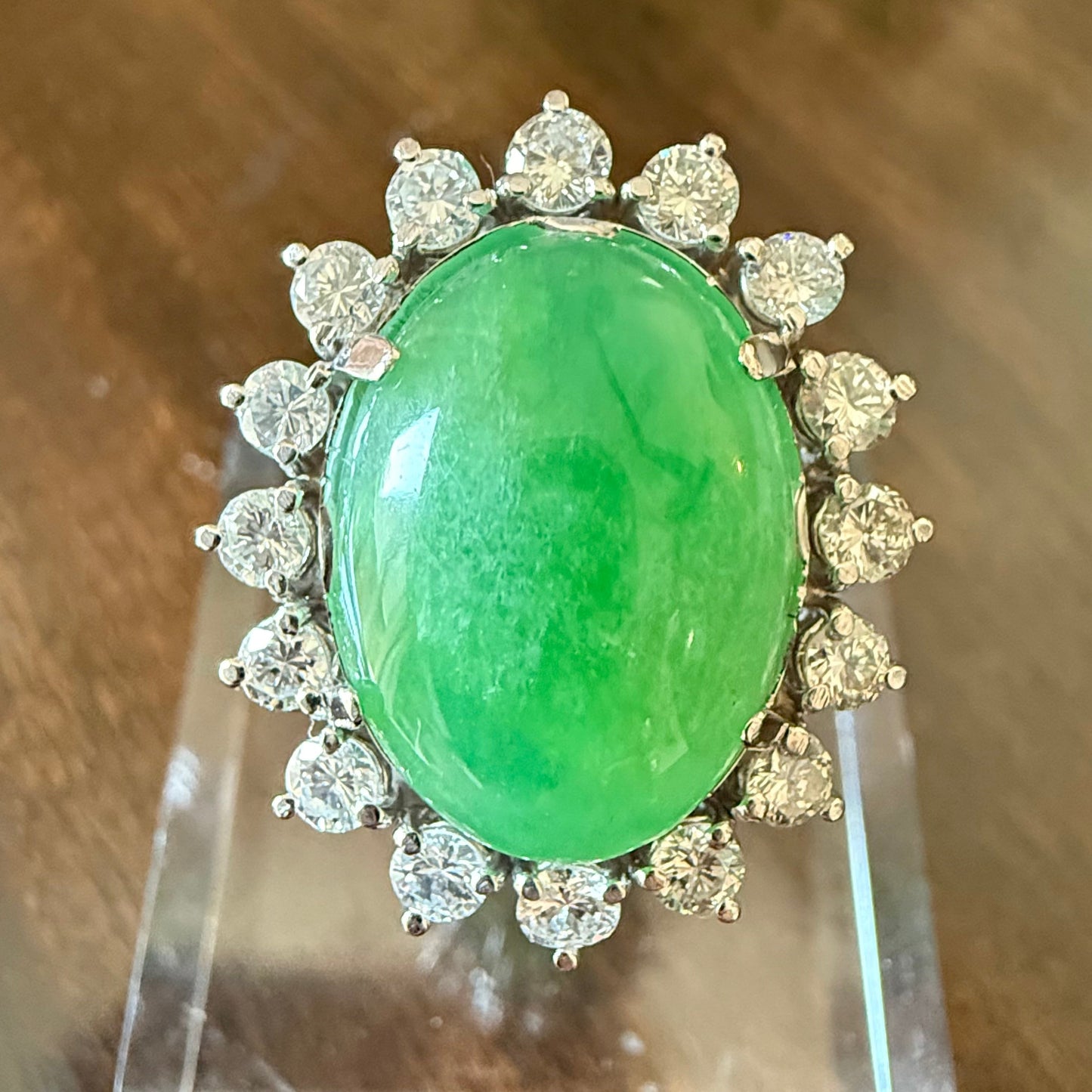 Platinum 13.60 Carat Jade and 1.60 CTW Diamond Cocktail or Engagement Ring