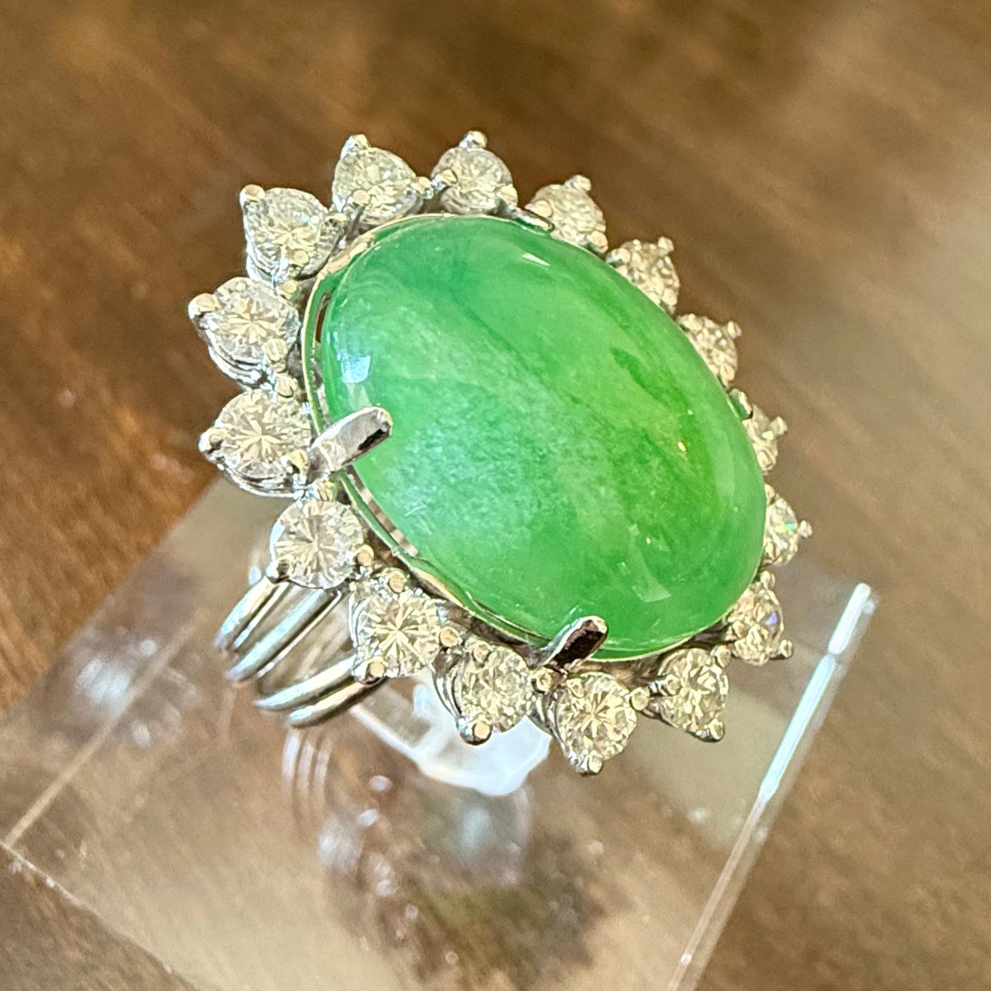 Platinum 13.60 Carat Jade and 1.60 CTW Diamond Cocktail or Engagement Ring