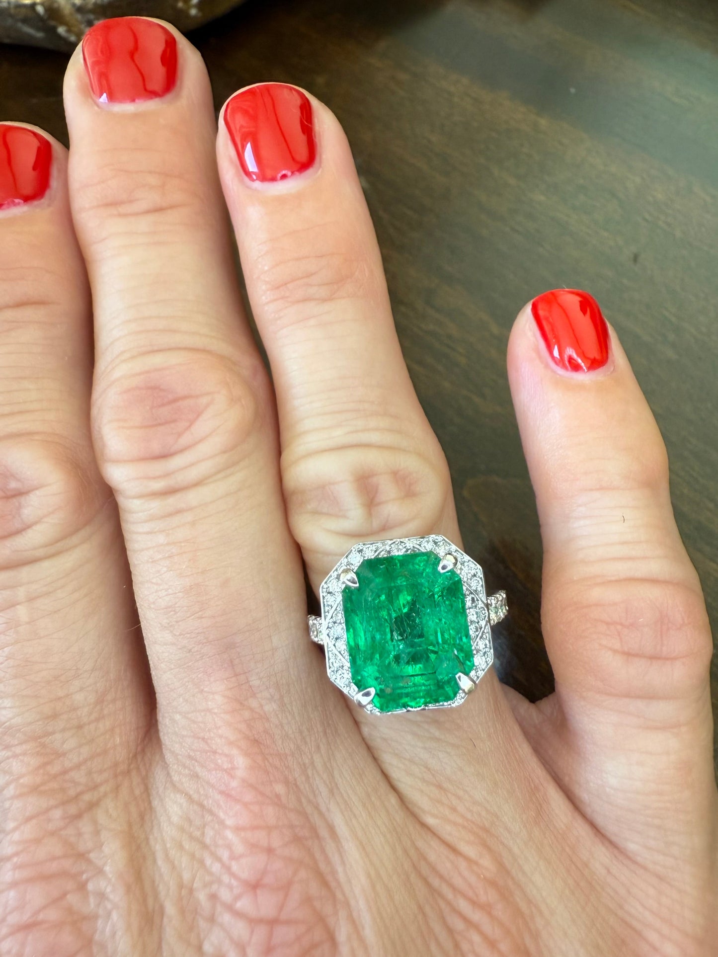 Platinum 6.55 CT Colombian Emerald and .68 CTW Diamond Ring- With GIA Cert