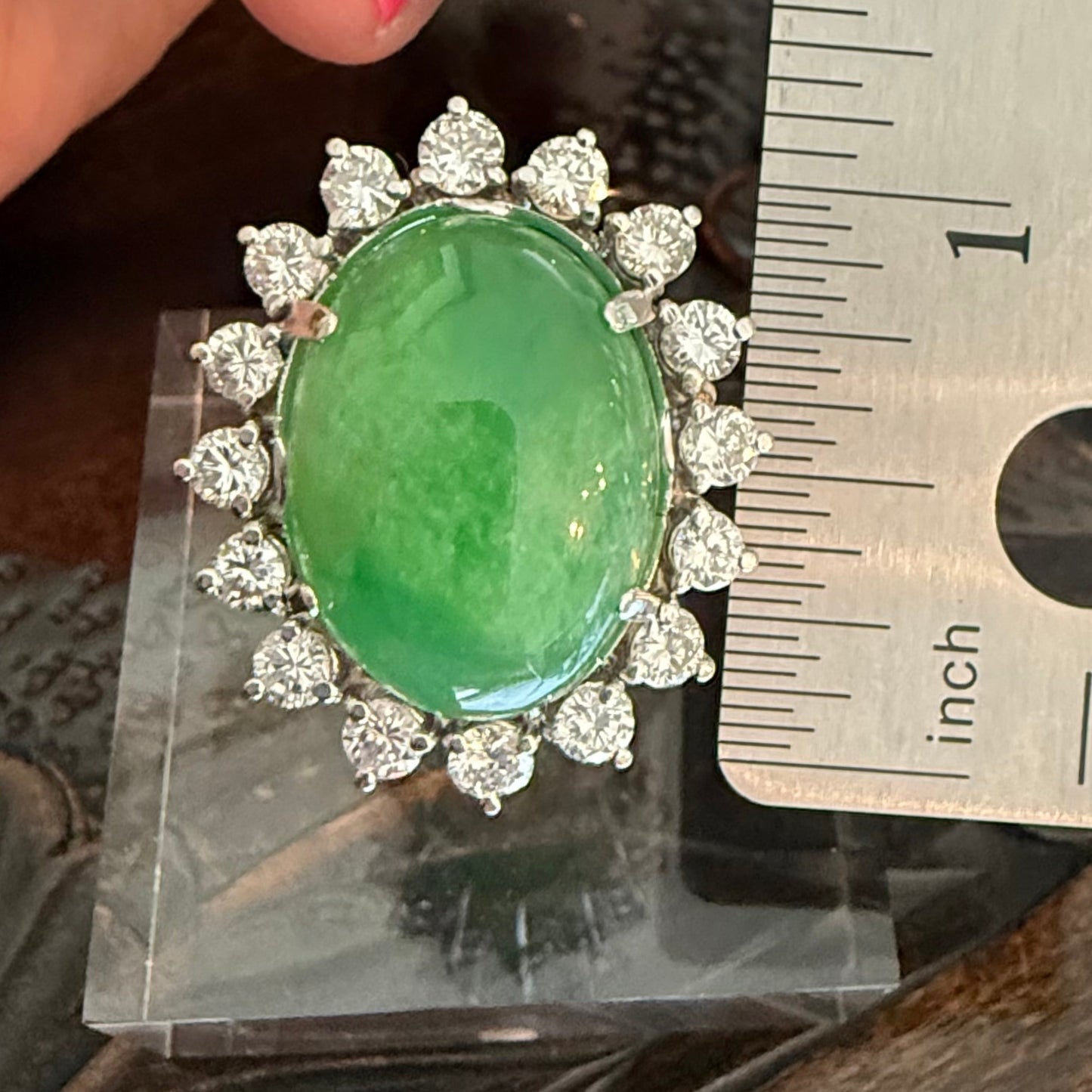 Platinum 13.60 Carat Jade and 1.60 CTW Diamond Cocktail or Engagement Ring