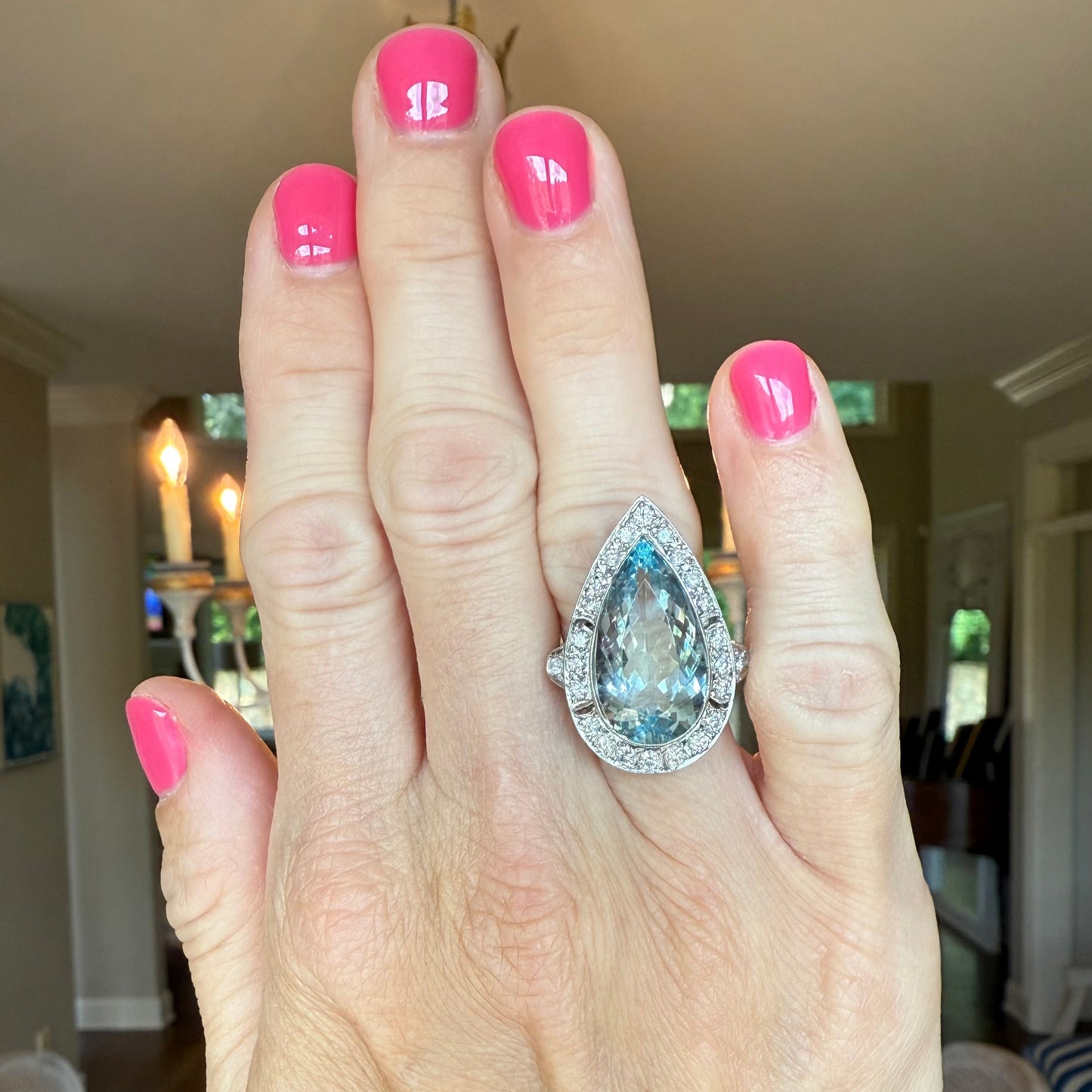 Platinum 8.08 Carat Aquamarine and .5 CTW Diamond Cocktail or Engagement Ring, Estate Aquamarine, Vintage Aquamarine, Gift for Her