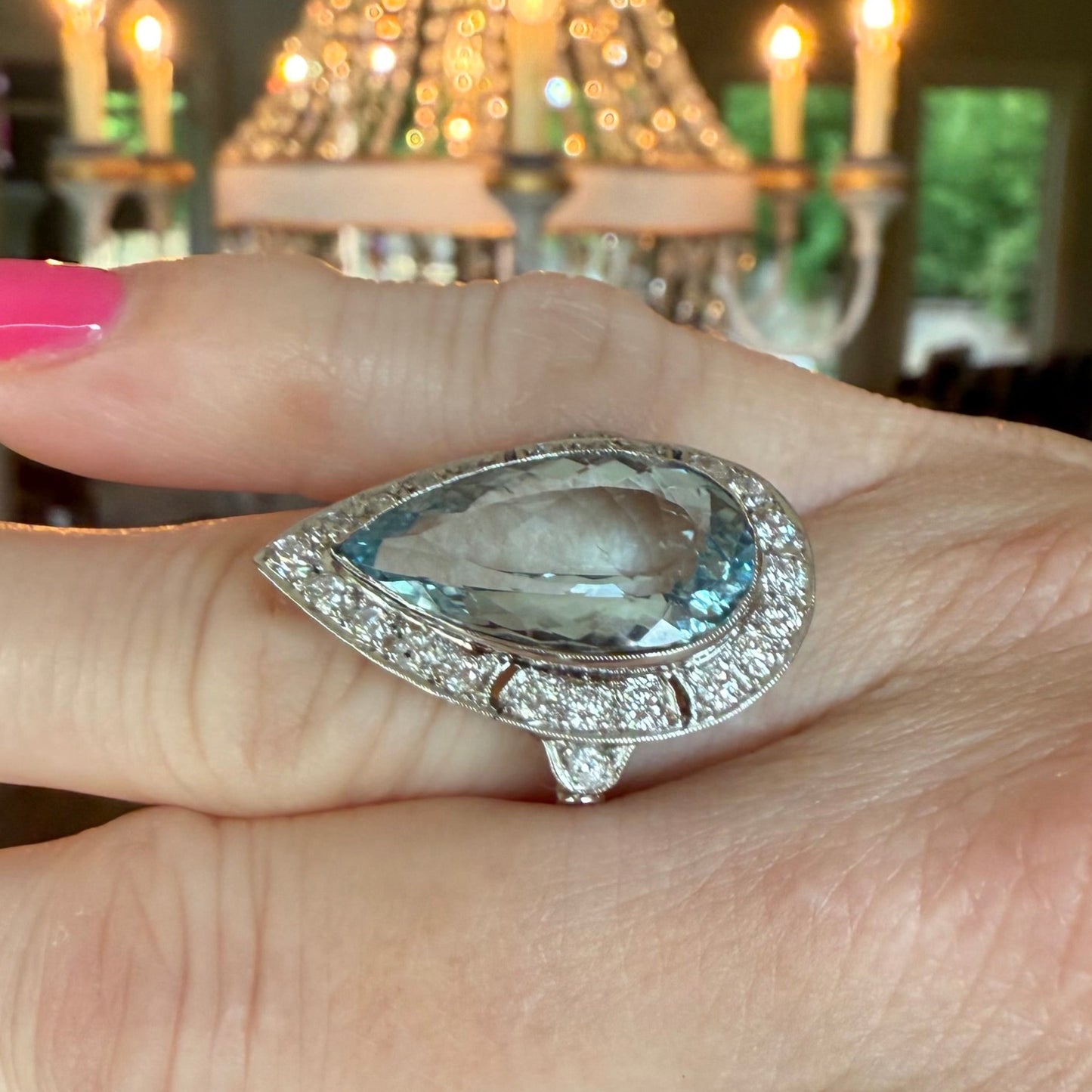 Platinum 8.08 Carat Aquamarine and .5 CTW Diamond Cocktail or Engagement Ring, Estate Aquamarine, Vintage Aquamarine, Gift for Her