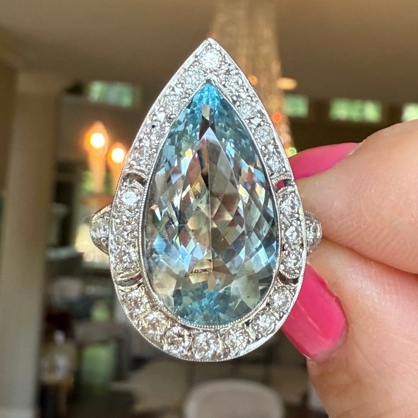 Platinum 8.08 Carat Aquamarine and .5 CTW Diamond Cocktail or Engagement Ring, Estate Aquamarine, Vintage Aquamarine, Gift for Her