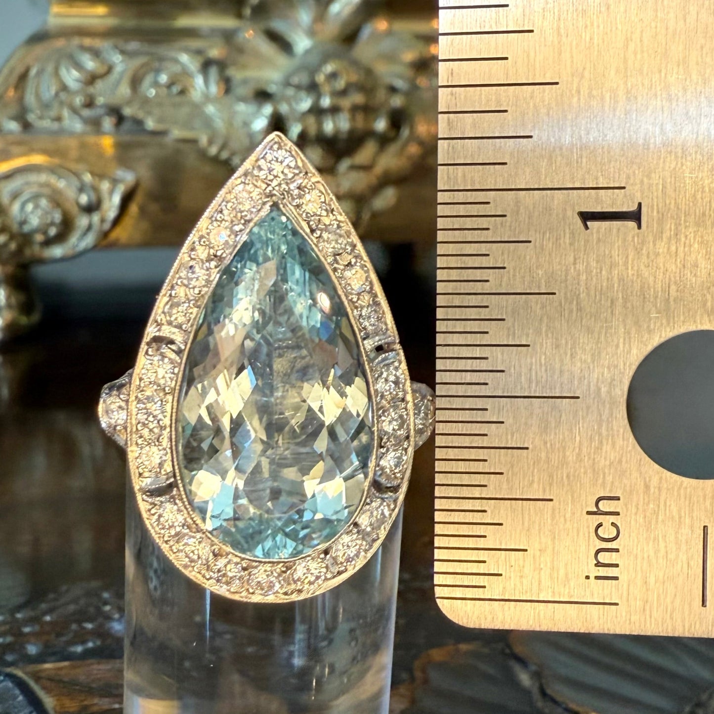 Platinum 8.08 Carat Aquamarine and .5 CTW Diamond Cocktail or Engagement Ring, Estate Aquamarine, Vintage Aquamarine, Gift for Her