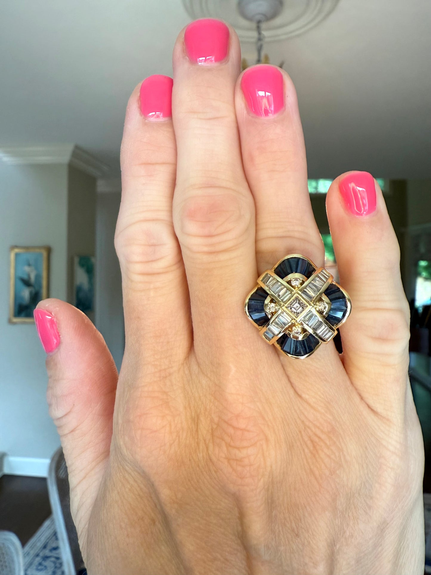 18k Sapphire and Diamond Cocktail Ring or Pendant:Appraisal Included